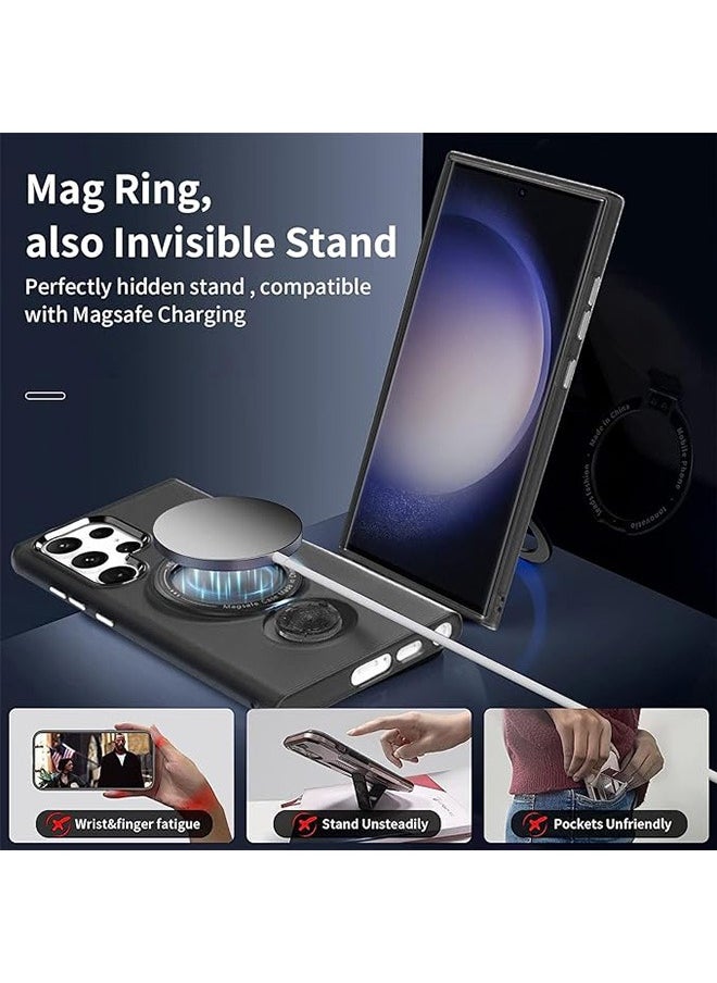 Generic - Compatible with Magnetic Samsung Galaxy S23 Ultra Case with 360 Rotation Magnetic Invisible Stand Compatible with MagSafe, Translucent Matte Backfor Samsung Galaxy S23 Ultra (2023) 6.8" Cover-Black - Image 1
