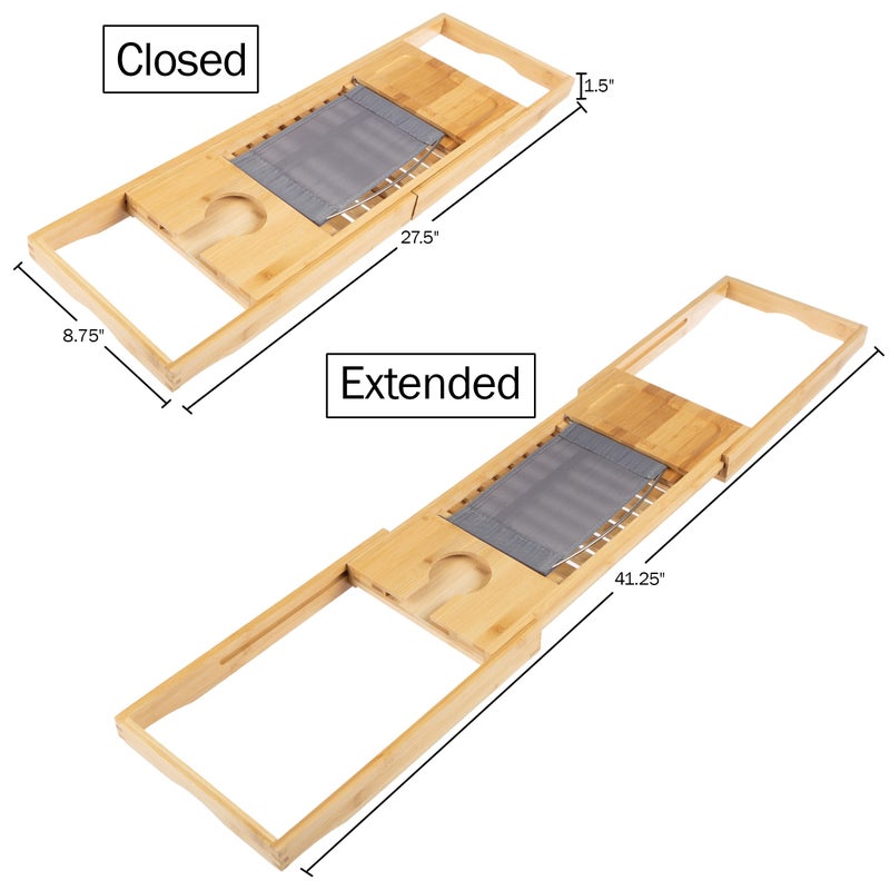 Home-Complete Bamboo Bathtub Tray - Wood Bath Caddy with Book, Phone, or Tablet Rest, Cup Holder, and Extended Sides for Bath Accessories by Home-Complete (Natural) - Image 3