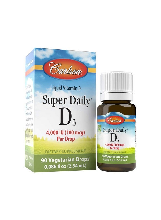 Carlson كارلسون - سوبر ديلي دي3 4,000 وحدة دولية (100 ميكروغرام) لكل قطرة، قطرات فيتامين د، فيتامين د3 سائل، بدون نكهة، 90 قطرة (2.54 مل) - Image 1