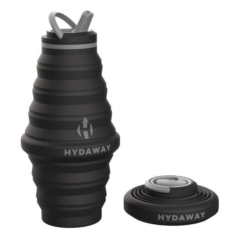 HYDAWAY collapsible Water Bottle - 25oz I Reusable Water Bottle with Flip Top Lid for Travel  Hiking  Backpacking I Portable & Leakproof  Food-grade Silicone  BPA Free  collapse to 15A