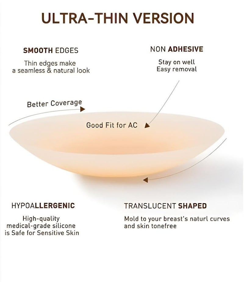 Reusable Pasties - Non-adhesive ultra-thin silicone nipple covers for women in natural beige tone, durable two pack set offering invisible protection and confidence for all outfits. - Image 2