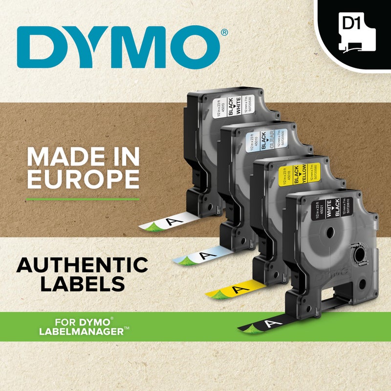 DYMO Authentic D1 Labels | Black Print on White Tape | 12 mm x 7 m | Self-Adhesive Labels for LabelManager Label Makers | Made in Europe - Image 3
