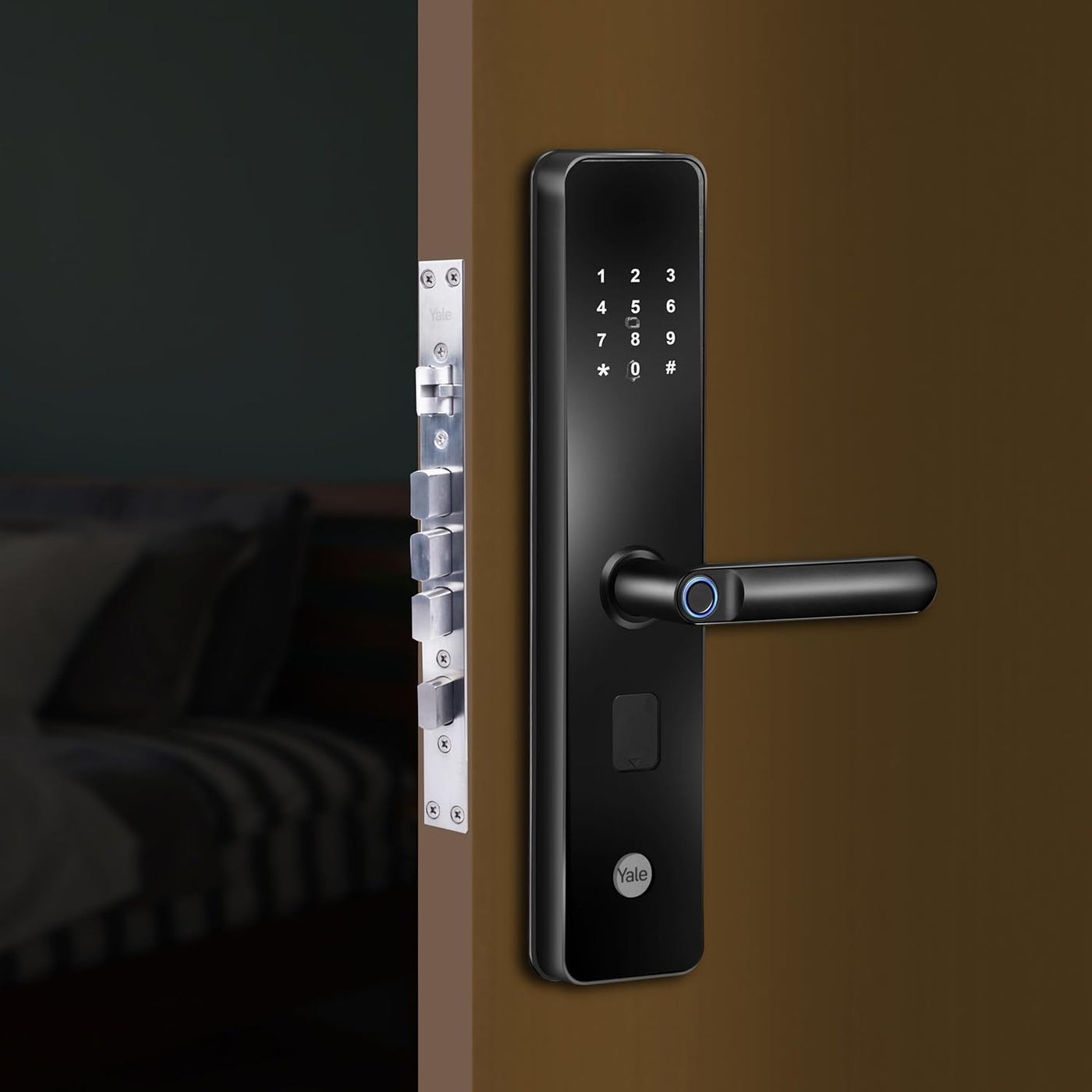 Yale YDME 100 NxT Smart Door Lock with Biometric Pincode RFID Card Mechanical Keys Color Black for Home Office Free Installation