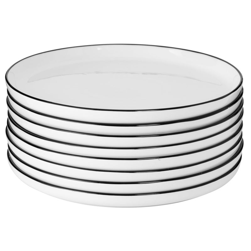 Gibson Home Oslo 8-Piece Porcelain Chip and Scratch Resistant Dinner Plate Set â€“ White with Black Rim, Microwave & Dishwasher Safe - Image 5