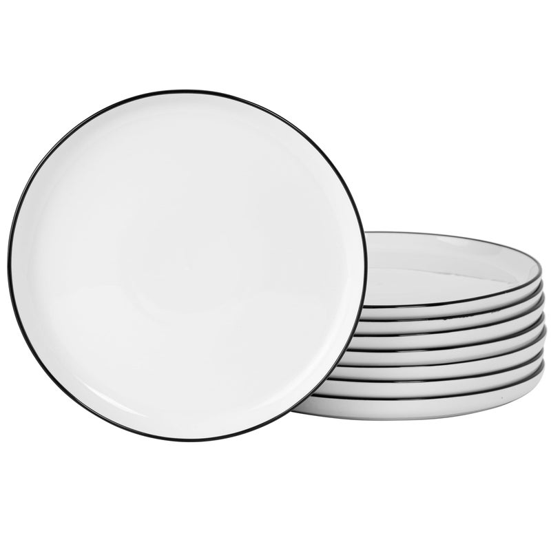 Gibson Home Oslo 8-Piece Porcelain Chip and Scratch Resistant Dinner Plate Set â€“ White with Black Rim, Microwave & Dishwasher Safe - Image 1