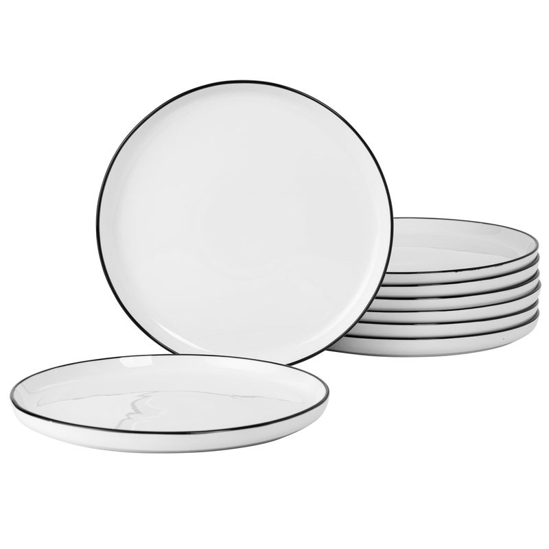 Gibson Home Oslo 8-Piece Porcelain Chip and Scratch Resistant Dinner Plate Set â€“ White with Black Rim, Microwave & Dishwasher Safe - Image 4