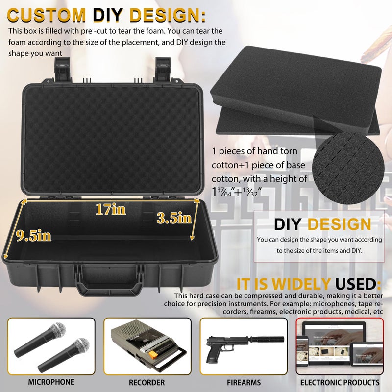 TORIBIO 17.5 inch HardShell Carrying Case,Water-resistant & Storage Box with Customizable Foam,Portable Protective Box for Microphone,Recorder,Electronics,Tools,Cameras,Equipment and More,17.5" x 10.5" x 4.5" - Image 4