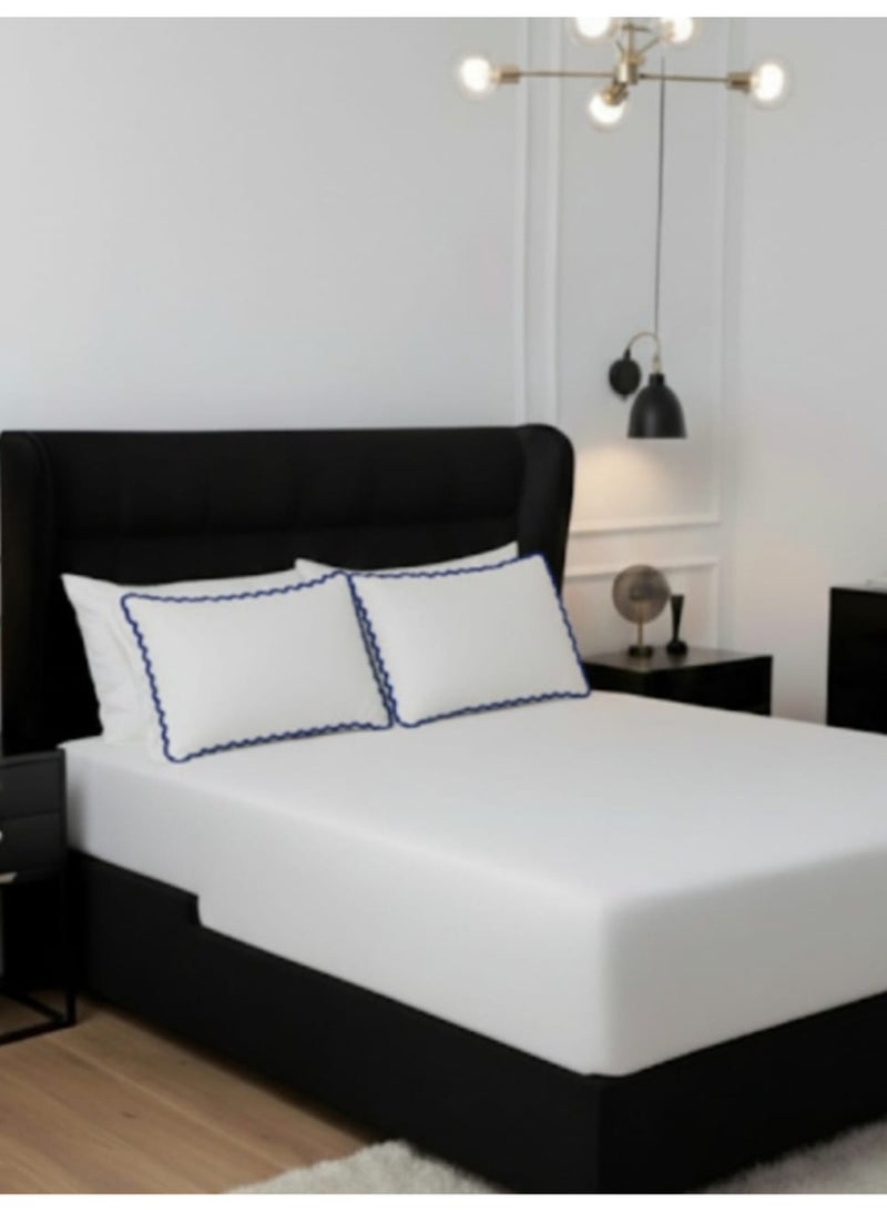 طقم زجزاج كحلي *ابيض سرير 160 استيك مكون من 4 قطع خامه ناعمه ومعالج ضد الوبر - Image 2