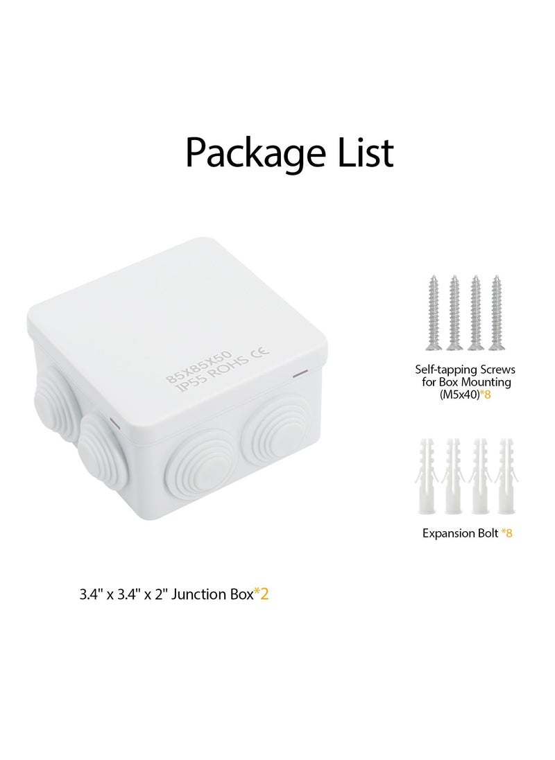 Excefore - Junction Box, 2 Pcs ABS Plastic IP55 Waterproof and Dustproof, Universal Electrical Enclosure, Outdoor and Indoor Project Box, Outlet Box Durable Outdoor Electrical Gang Box (3.4 x 3.4 x 2 inch) - Image 1