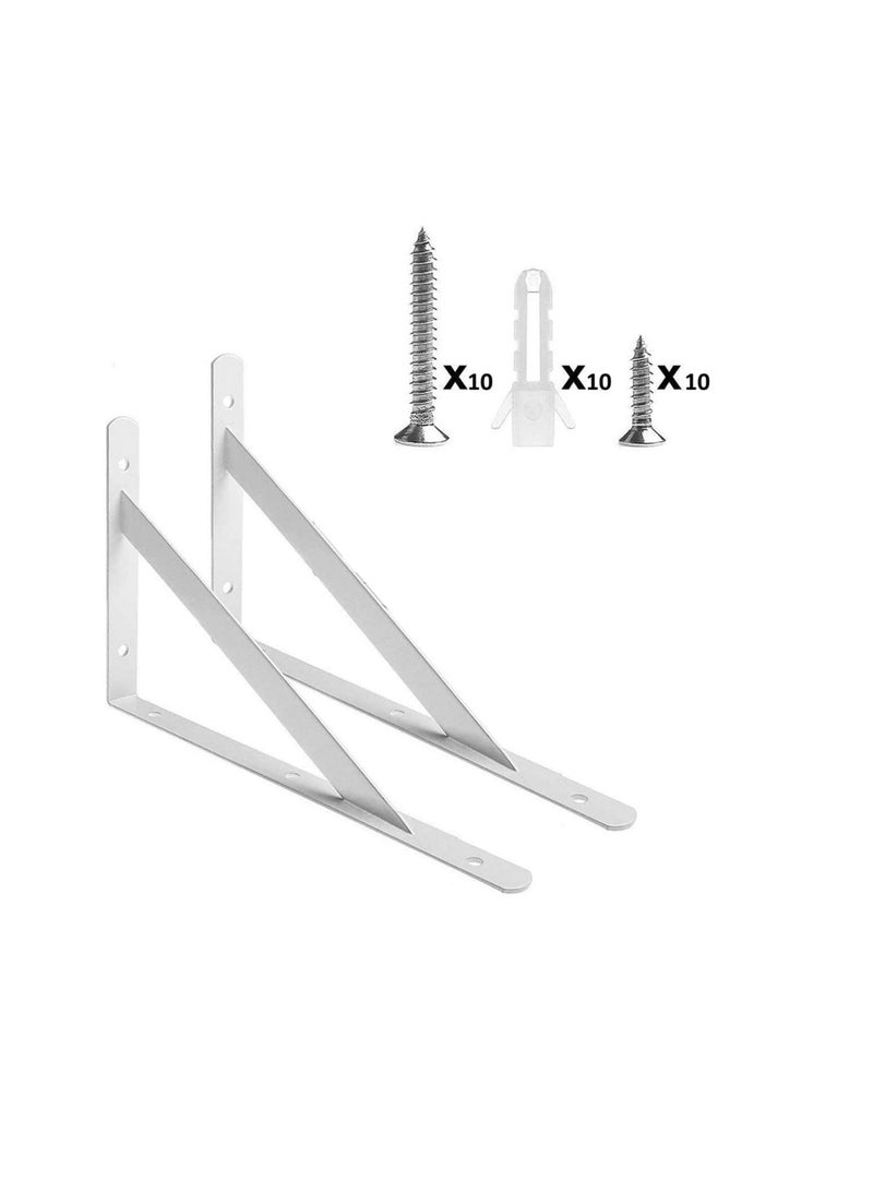 Heavy Duty One Pair Shelf Brackets 9" x 12", Floating Shelves Tripod Triangle Shelf L Brackets, 90 Degree Angle Wall Mounted Shelf Supporter Bracket Frame  - Image 1