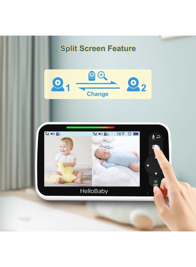 HelloBaby Video Baby Monitor with 2 Cameras and 5 Inch Split Screen Display, Remote Control Cameras with Night Vision and Temperature Monitoring - Image 3