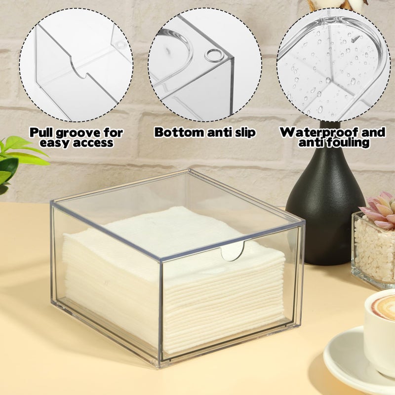 Rainmae Disposable Face Towel Holder, Face Towel Storage Box Bin, Stackable Clear Makeup Organizer with Drawer for Clean Skin Club Face XL Towels Holder for Vanity Bathroom and Makeup Organization - Image 3