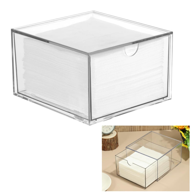 Rainmae Disposable Face Towel Holder, Face Towel Storage Box Bin, Stackable Clear Makeup Organizer with Drawer for Clean Skin Club Face XL Towels Holder for Vanity Bathroom and Makeup Organization - Image 1