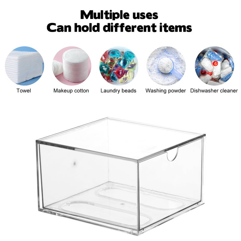 Rainmae Disposable Face Towel Holder, Face Towel Storage Box Bin, Stackable Clear Makeup Organizer with Drawer for Clean Skin Club Face XL Towels Holder for Vanity Bathroom and Makeup Organization - Image 4