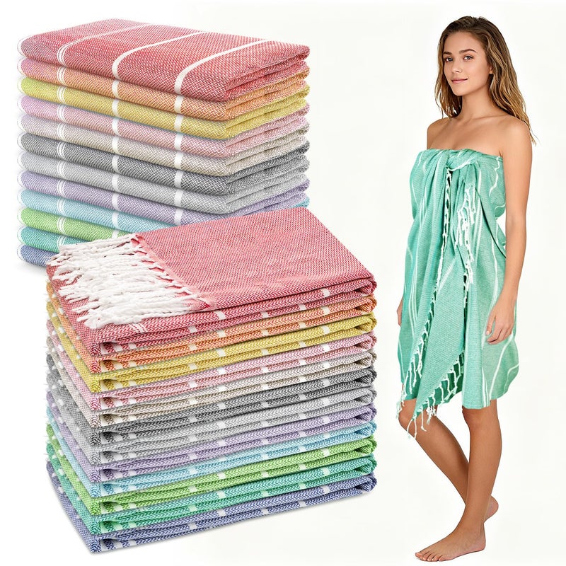 YSYJ Turkish Beach Towel Set of 24 Oversized Beach Towels 36 x 71 Inches Sand Free Turkish Bath Towels Quick Dry Pool Towels 12-Color Mix Pack - Image 1