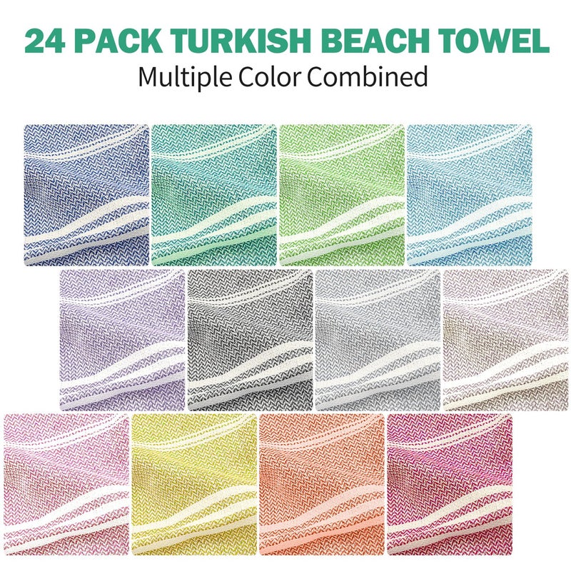 YSYJ Turkish Beach Towel Set of 24 Oversized Beach Towels 36 x 71 Inches Sand Free Turkish Bath Towels Quick Dry Pool Towels 12-Color Mix Pack - Image 2