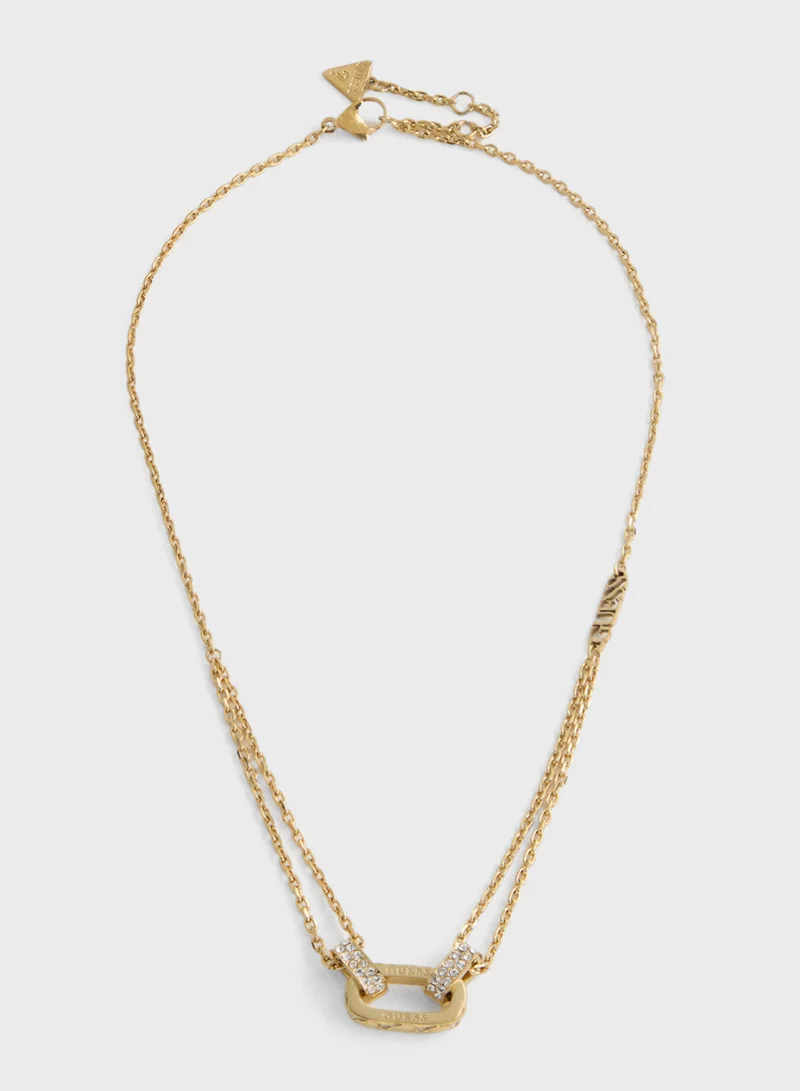جس Matelasse & Pave Dbl Chain Short Necklace