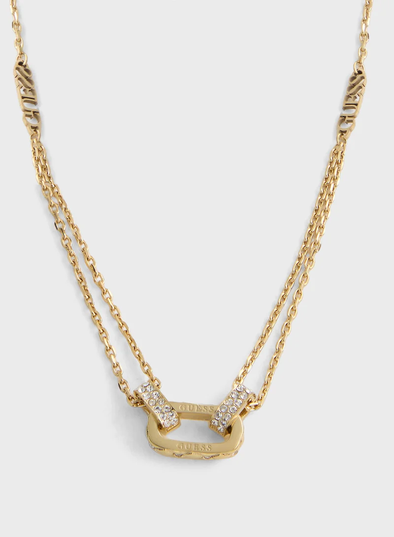 جس Matelasse & Pave Dbl Chain Short Necklace