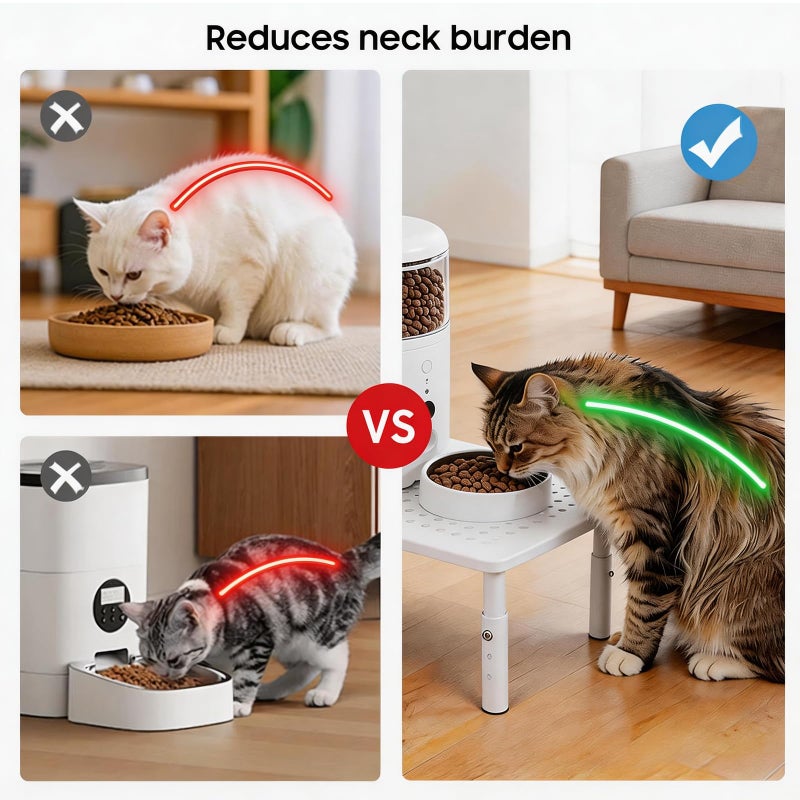 WSOWX â€ŒAdjustable Automatic Cat Feeder Stand - Non-Slip Elevated Holder for Cats/Puppies, Fits Most Automatic Feeders & Water Dispensers, White(Holder ONLY) - Image 2