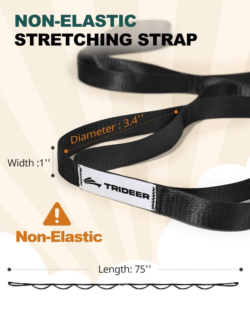 Trideer Stretching Strap Yoga Strap Physical Therapy for Home Workout, Exercise, Pilates and Gymnastics, 10 Loops Non-Elastic Stretch Bands with Aesthetic Packaging for Women & Men (Black) - Image 3