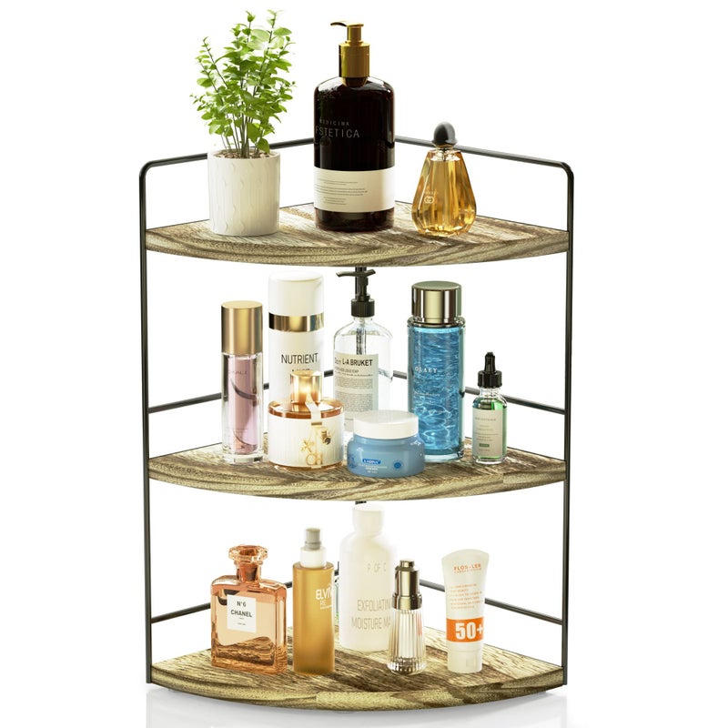 ZGO 3Tier Bathroom Organizer  Countertop  Corner Organizer Makeup  Skincare Storage Kitchen Counter Shelf  Wood