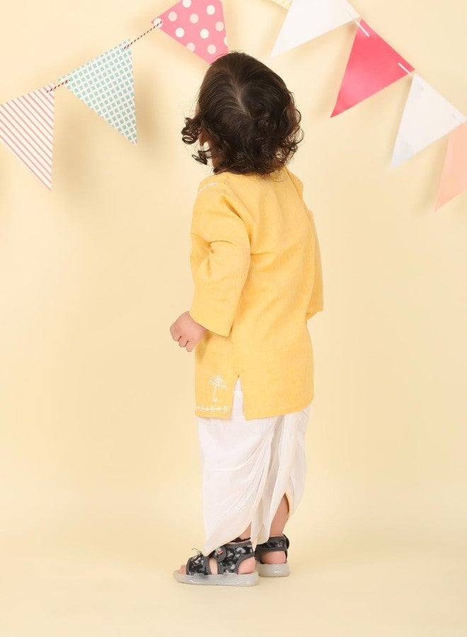 Fabindia Yellow Cotton Chikankari 2pc Dhoti Set - Image 4