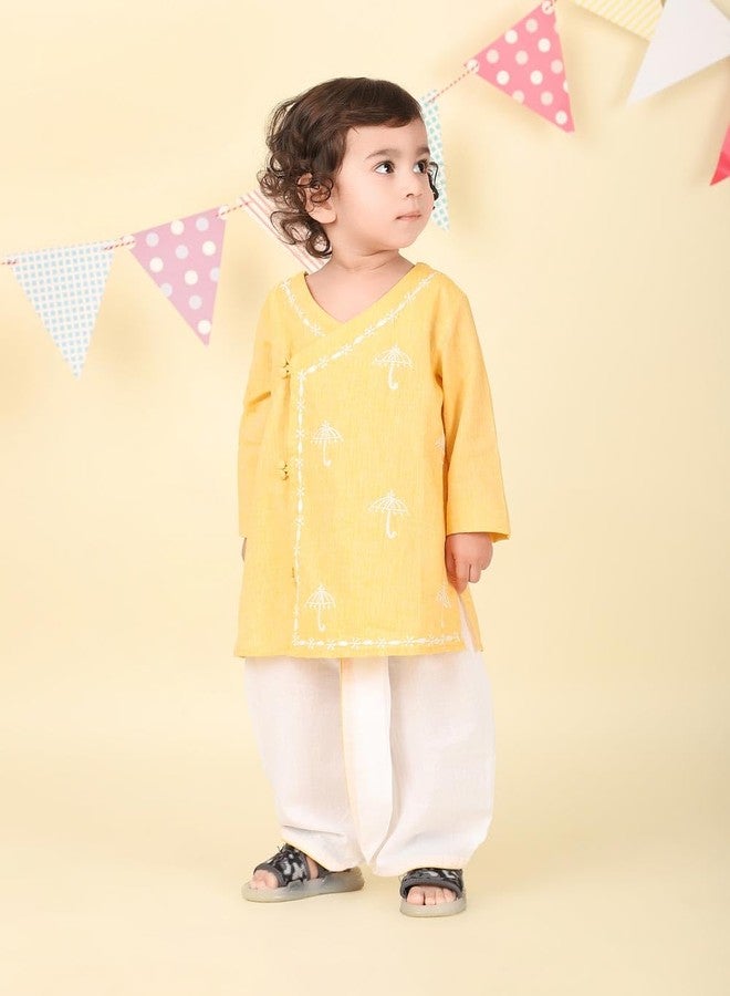 Fabindia Yellow Cotton Chikankari 2pc Dhoti Set - Image 2