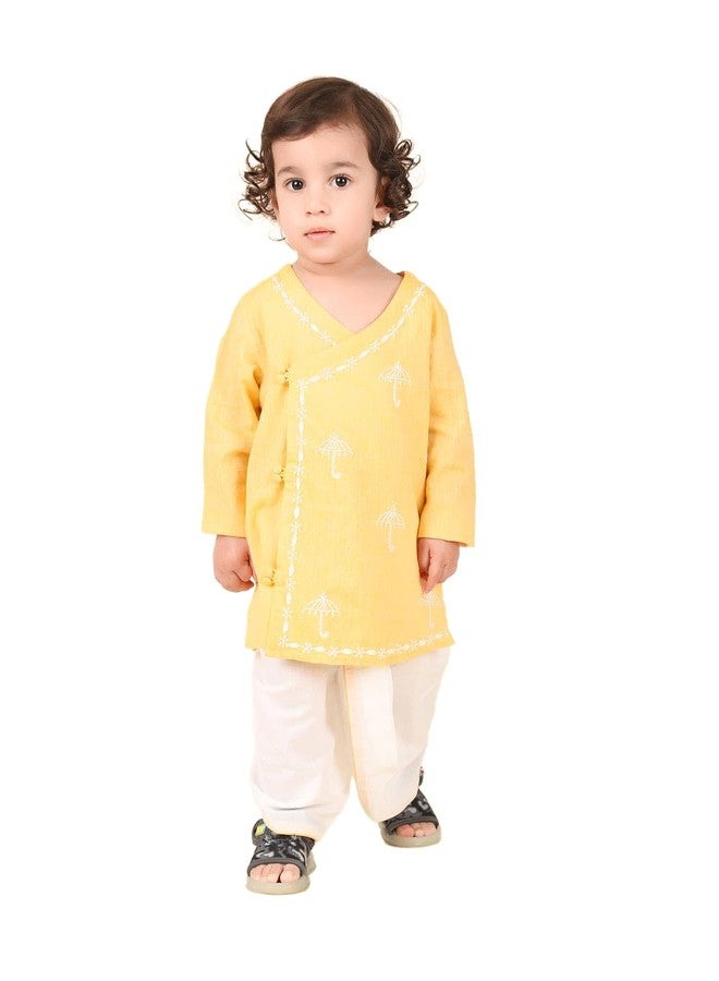 Fabindia Yellow Cotton Chikankari 2pc Dhoti Set - Image 1