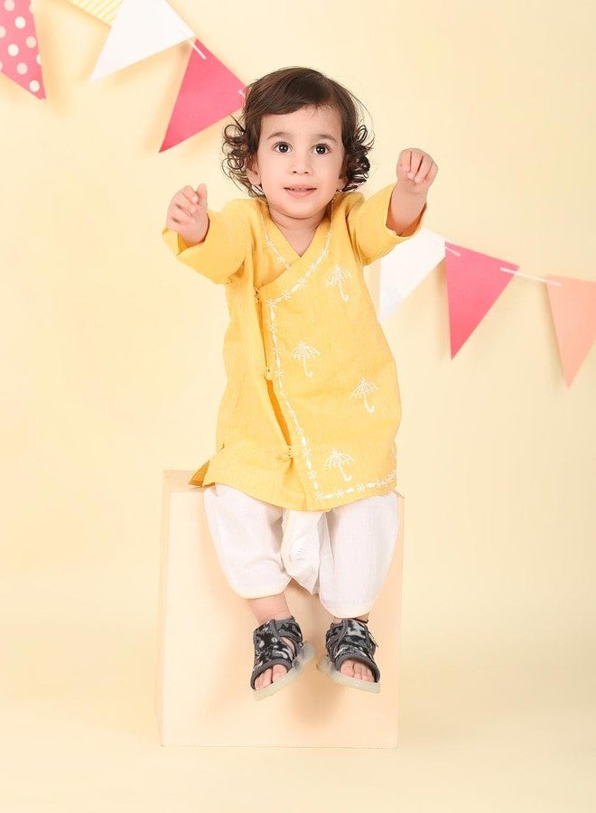 Fabindia Yellow Cotton Chikankari 2pc Dhoti Set - Image 5