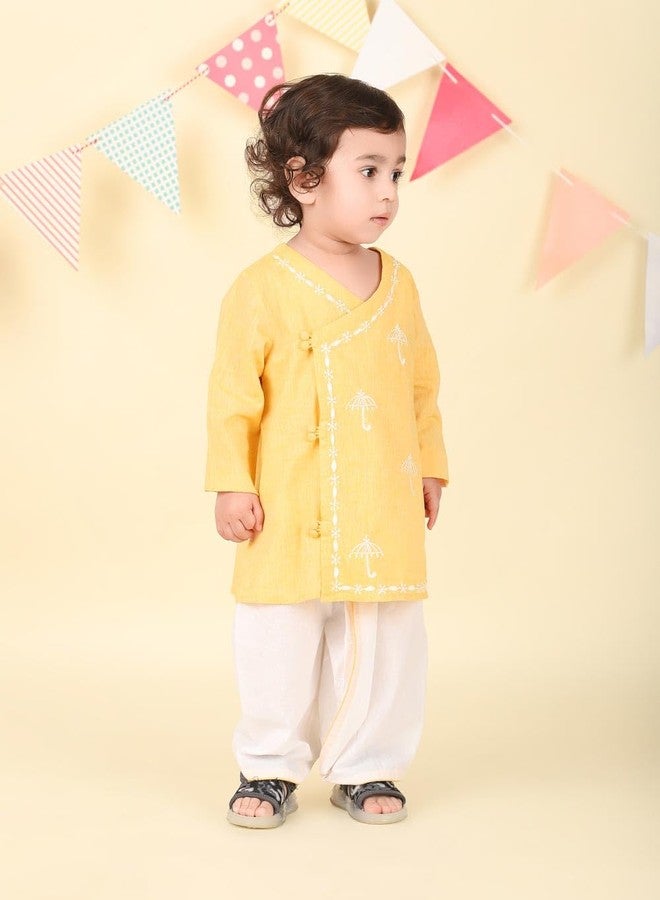 Fabindia Yellow Cotton Chikankari 2pc Dhoti Set - Image 3