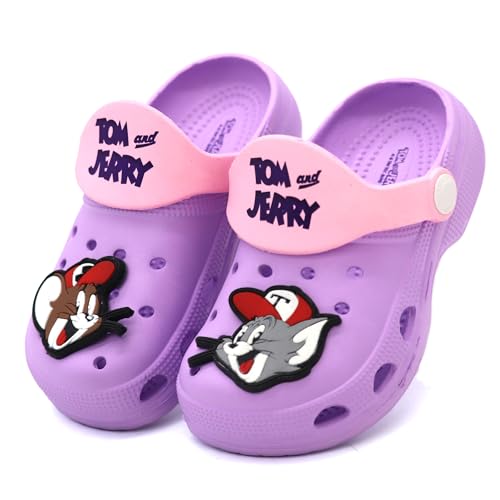 SVAAR Tom & Jerry Kid's Attractive Clogs with Authentic Tom & Jerry Charms and Adjustable Back Strap Lavender - Image 1