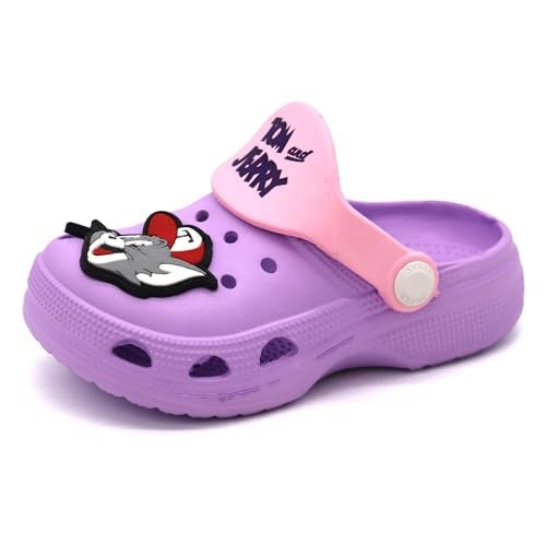 SVAAR Tom & Jerry Kid's Attractive Clogs with Authentic Tom & Jerry Charms and Adjustable Back Strap Lavender - Image 5
