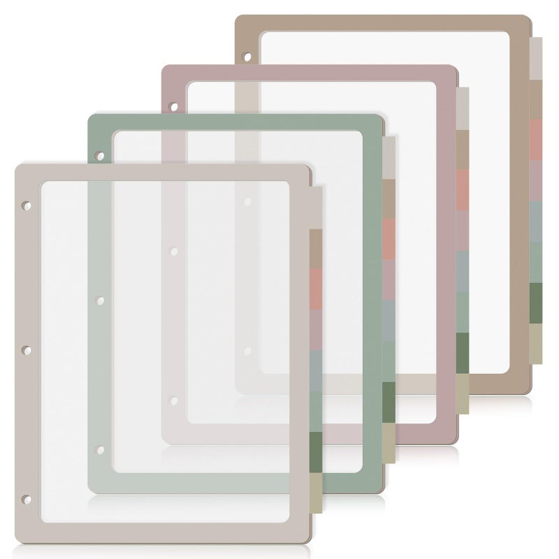 Chivertion 4 Set 8 Tab Binder Dividers for 3 Ring 8.5 x 11 Inch Plastic Binder Dividers with Tabs Multicolor Letter Size Page Dividers 3 Hole Punch Clear File Organizer for School(Morandi Color) - Image 1