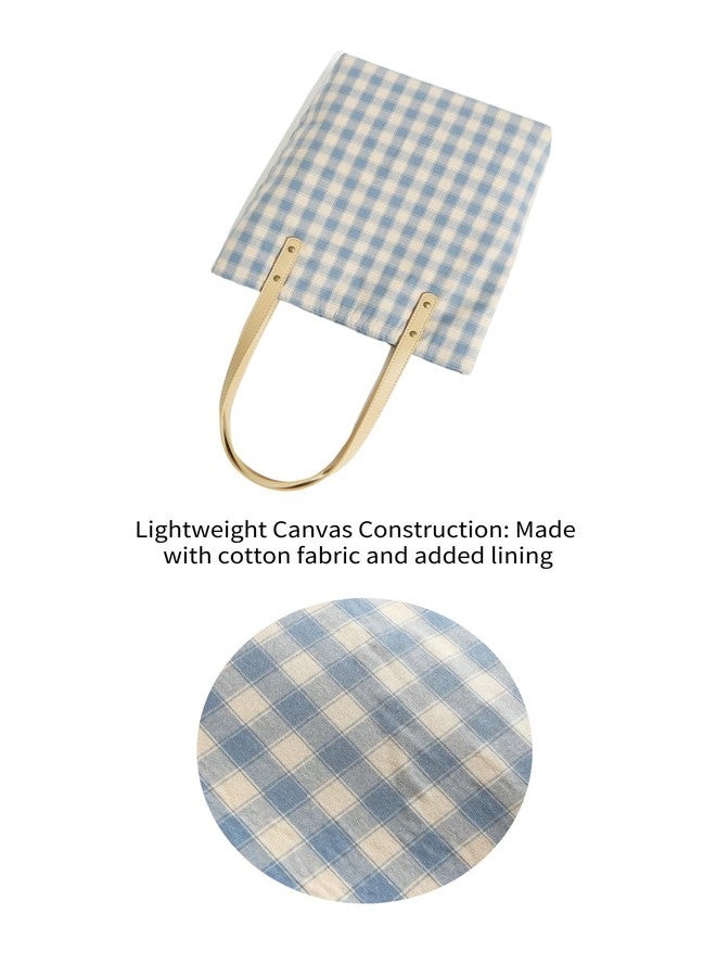 Jeelow Market Street Canvas Tote Bag Handbag Padded Purse with Vegan Leather Handles Floral Or Plaid - Image 4