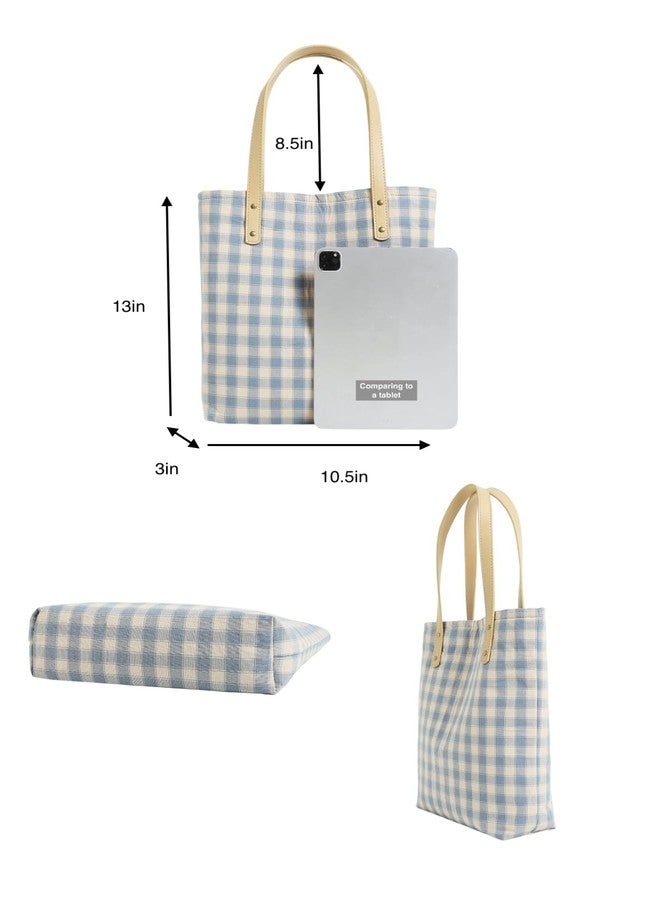 Jeelow Market Street Canvas Tote Bag Handbag Padded Purse with Vegan Leather Handles Floral Or Plaid - Image 5