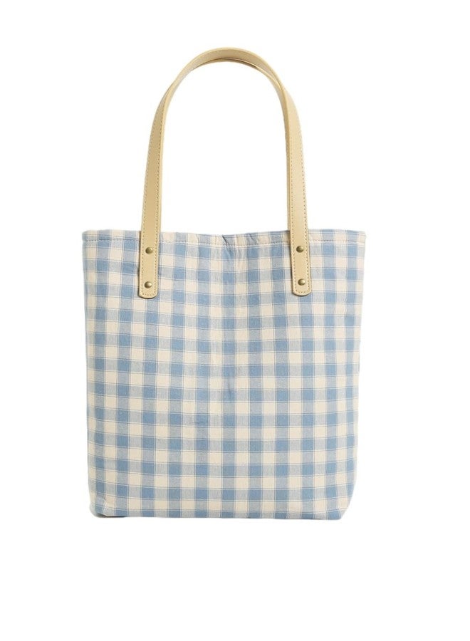 Jeelow Market Street Canvas Tote Bag Handbag Padded Purse with Vegan Leather Handles Floral Or Plaid - Image 1