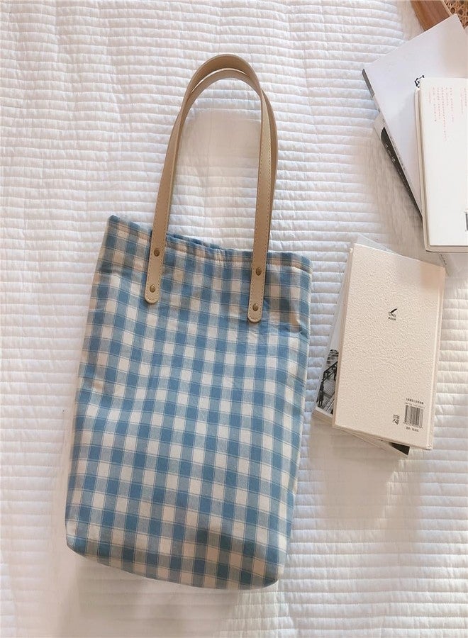 Jeelow Market Street Canvas Tote Bag Handbag Padded Purse with Vegan Leather Handles Floral Or Plaid - Image 3