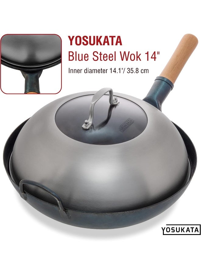 YOSUKATA Wok Lid 13.6 Inch - Premium Stainless Wok Cover with Tempered Glass Insert Steam Holes - Dishwasher-Safe Lid for 14-Inch Wok - Cheese Melting Dome for Griddle  - Image 5