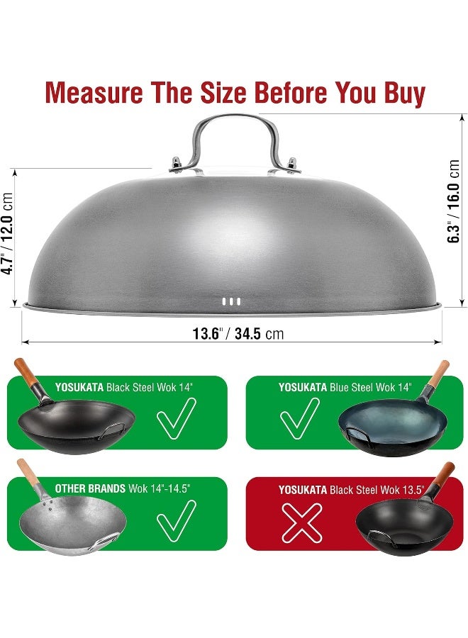 YOSUKATA Wok Lid 13.6 Inch - Premium Stainless Wok Cover with Tempered Glass Insert Steam Holes - Dishwasher-Safe Lid for 14-Inch Wok - Cheese Melting Dome for Griddle  - Image 3