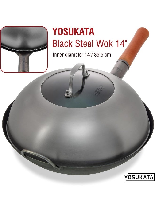 YOSUKATA Wok Lid 13.6 Inch - Premium Stainless Wok Cover with Tempered Glass Insert Steam Holes - Dishwasher-Safe Lid for 14-Inch Wok - Cheese Melting Dome for Griddle  - Image 4