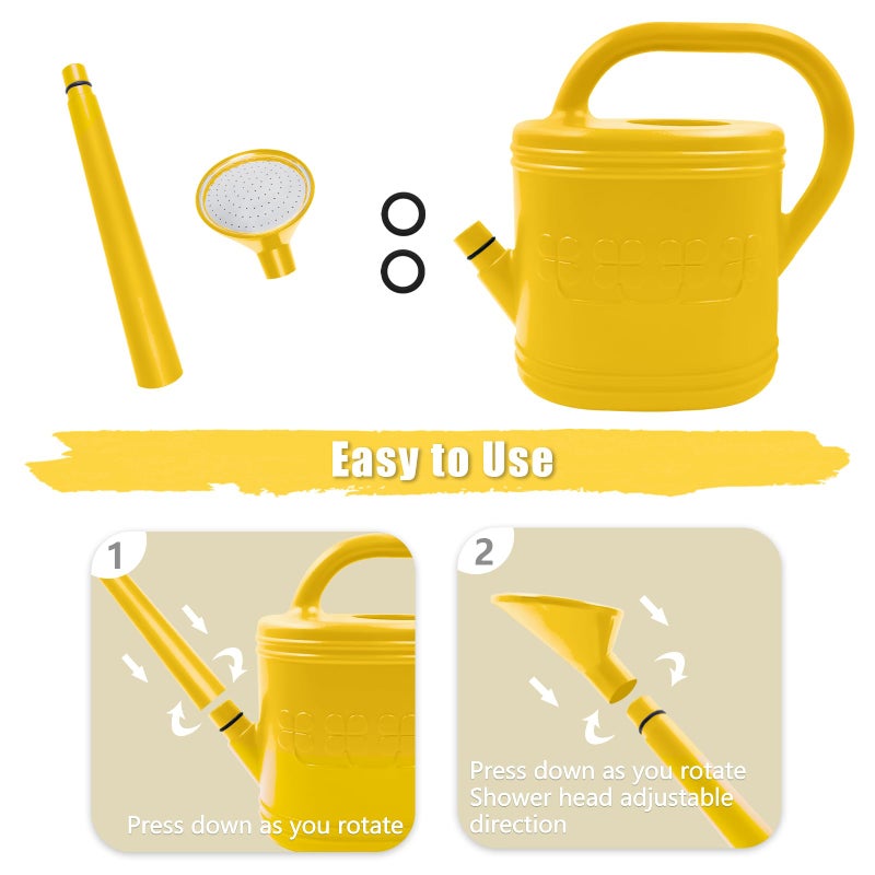 Giftsfaloy 2 Gallon Watering Can, Outdoor Watering Can for Plants, Garden Water Can with Removable Long Spout and Stainless Steel Sprinkler Head, Large Water Can for Greenhouse (Yellow, 2 Gallon) - Image 5
