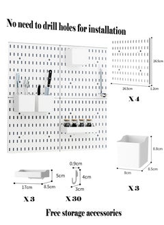 Old_Feller 4 Pack wall hanging panel storage combination kit for installation without drilling holes,Hanging Pegboard Wall Organizer with 6 Pegboards and 36 Accessories, Wall Organizer for Home Office,  White  - Image 1