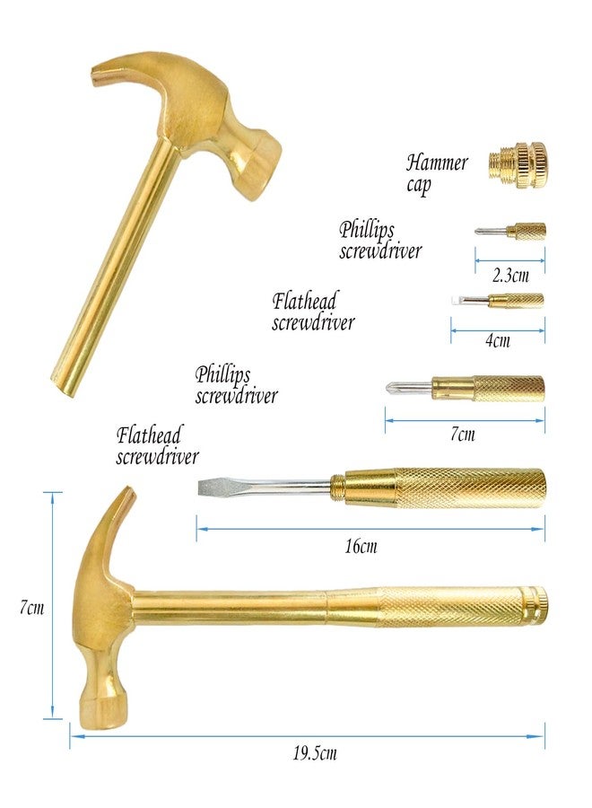 LASUND Small Hammer Metal Hammer & Screwdriver, 6 in 1Multitool Camping Hammer Set Screwdriver Tools (Gold) - Image 2