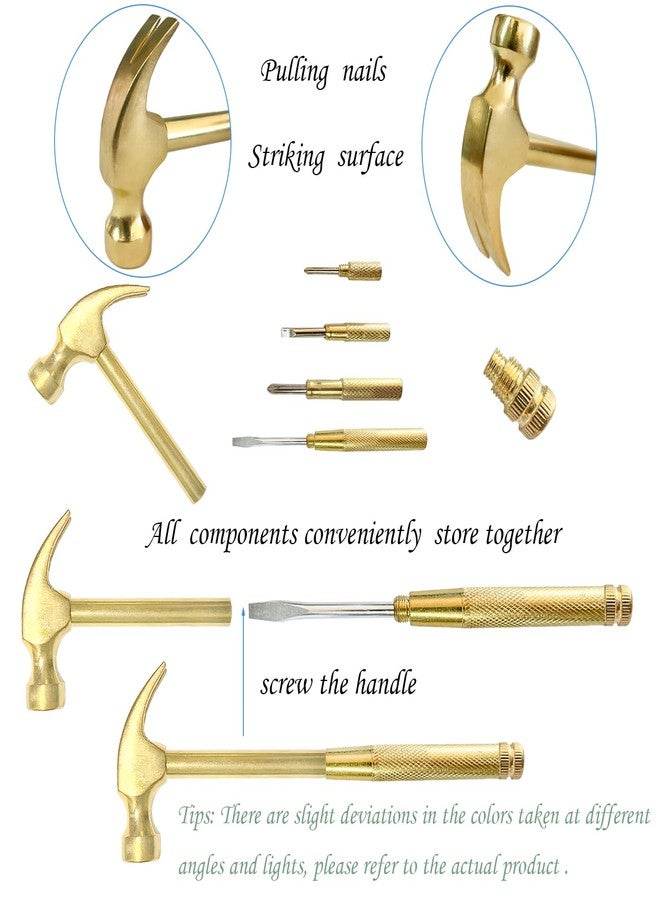 LASUND Small Hammer Metal Hammer & Screwdriver, 6 in 1Multitool Camping Hammer Set Screwdriver Tools (Gold) - Image 3