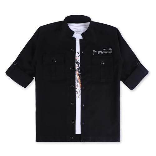CAVIO Boys Regular Fit Casual Cotton Shirt and T-Shirt Black - Image 3