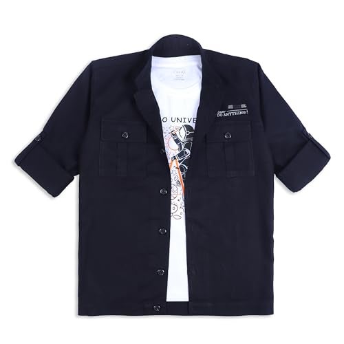 CAVIO Boys Regular Fit Casual Cotton Shirt and T-Shirt Black - Image 1