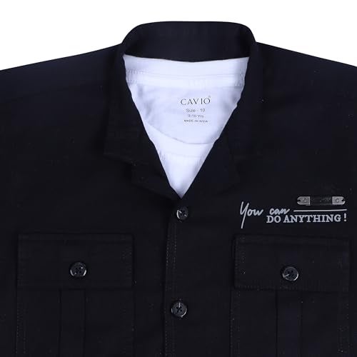 CAVIO Boys Regular Fit Casual Cotton Shirt and T-Shirt Black - Image 4