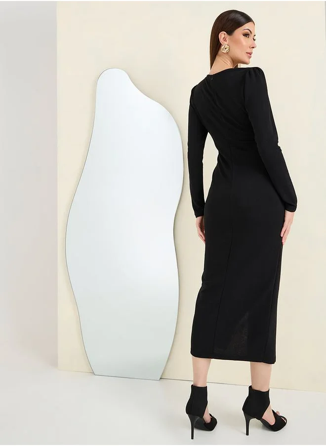 ستايلي Knotted Wrap Front Bodycon Midi Dress