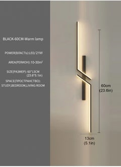 LOOPITYS （BLACK, 60CM，Three color temperatures）Modern Creative Strip Led Wall Lamp Minimalist Bedroom Bedside Wall Sconce Led Lights Living Room TV Sofa Background Wall Lamp  - Image 3
