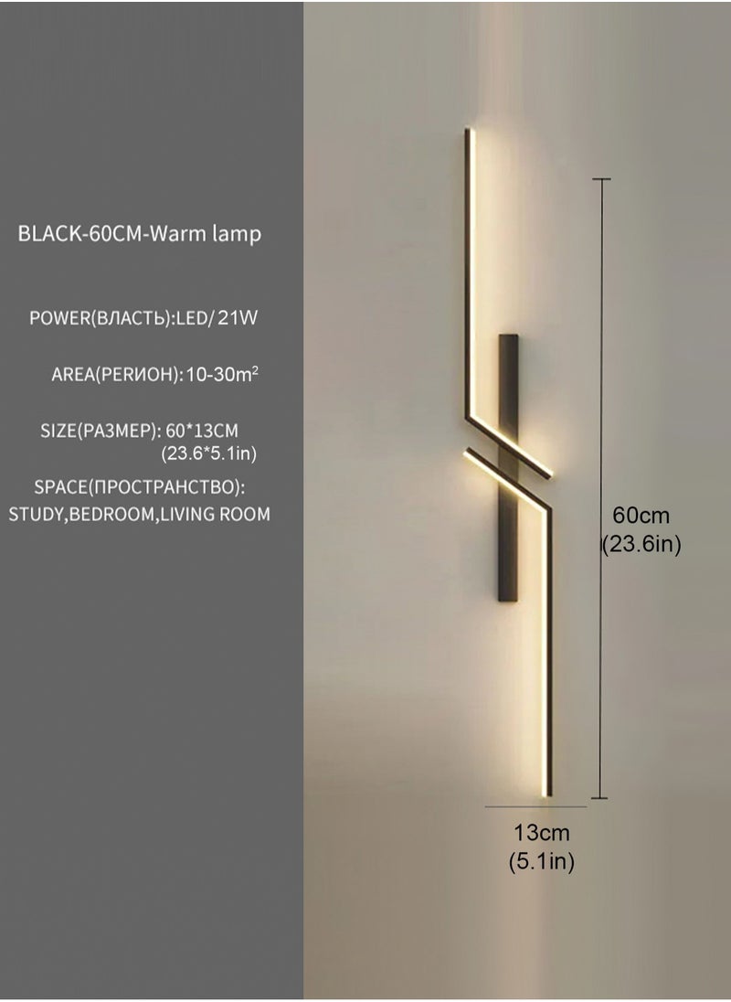 LOOPITYS （BLACK, 60CM，Three color temperatures）Modern Creative Strip Led Wall Lamp Minimalist Bedroom Bedside Wall Sconce Led Lights Living Room TV Sofa Background Wall Lamp  - Image 3